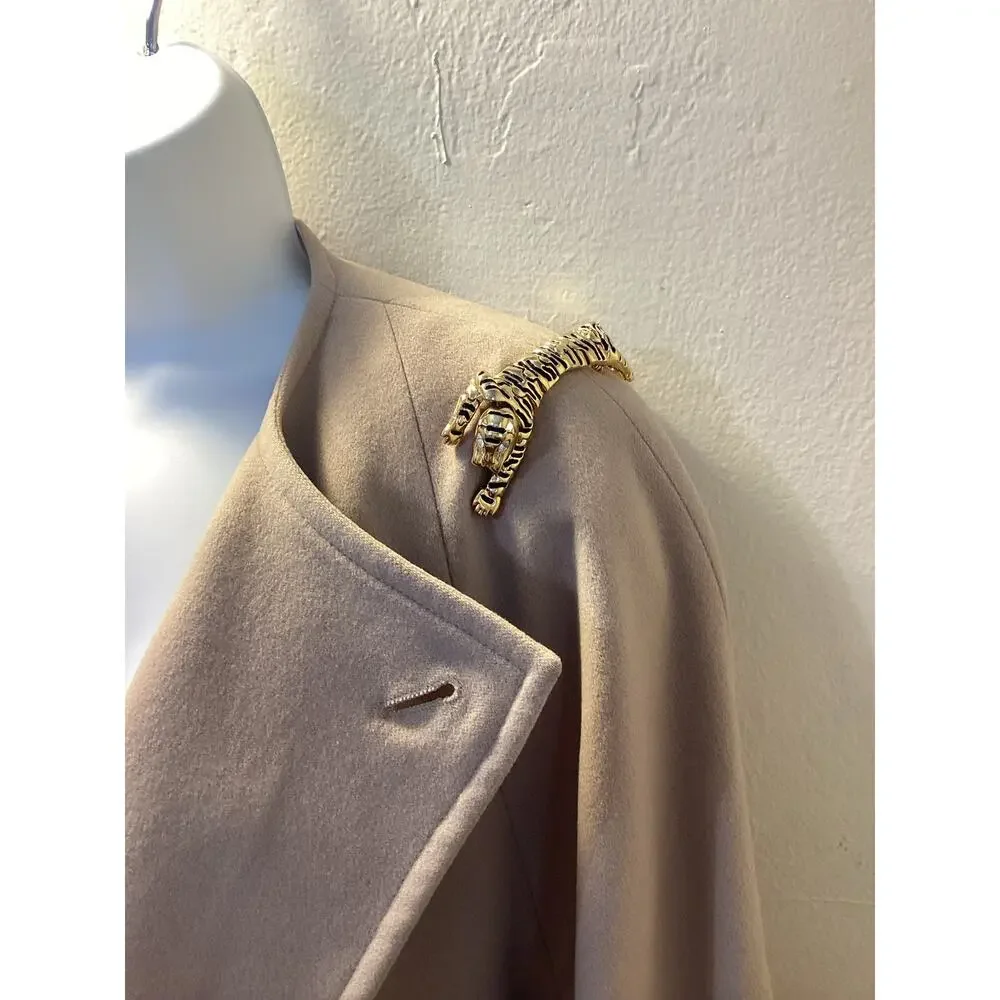 Vintage Jaguar Tiger Gold Enamel Shoulder Linked Flexible Rhinestone Brooch Rare